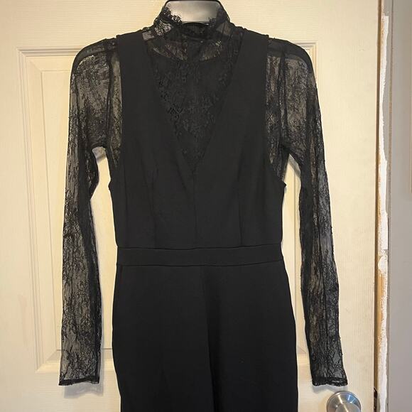 French Connection Lula Lace Black Jumpsuit 2 Sheer Mock Neck formal whimsigoth - Picture 9 of 11